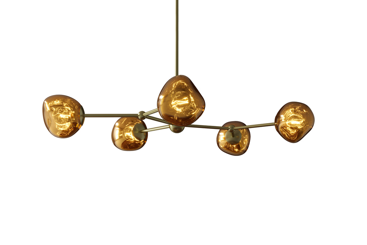 Závěsná lampa LIQUID DIAMOND 5 skleněných stínidel zlatá