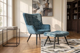 Armchair SCANDINAVIA stitched backrest velvet petrol w/ black metal legs