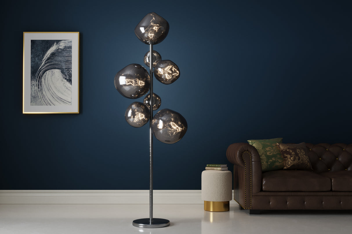 Floor lamp LIQUID DIAMOND 170cm 7 glass shades grey smoked look