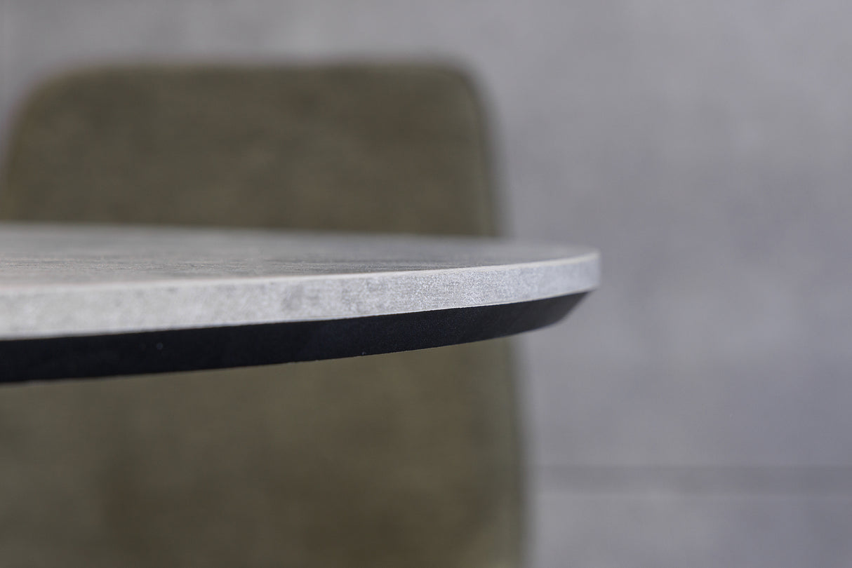 Esstisch ATELIER 100cm rund, graue Steinoptik mit schwarzen Metallbeinen