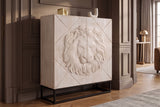 Highboard LION 120cm 3D lion front mango wood creamy w/ black metal frame