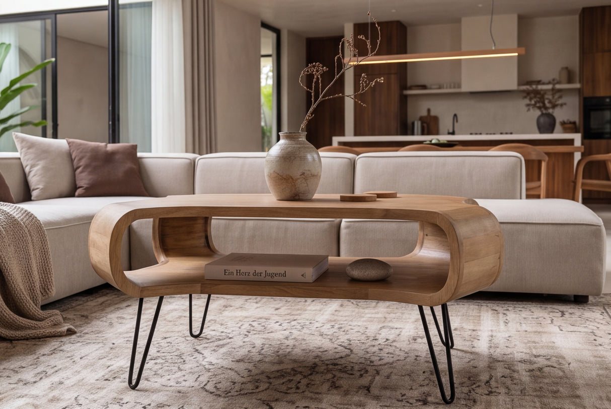 Coffee table ORGANIC LIVING 100cm w/ hairpin legs mango wood natural