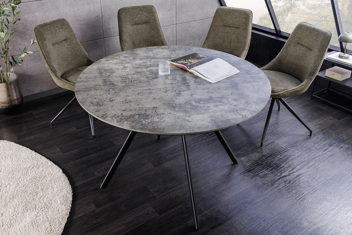 Esstisch ATELIER 100cm rund, graue Steinoptik mit schwarzen Metallbeinen