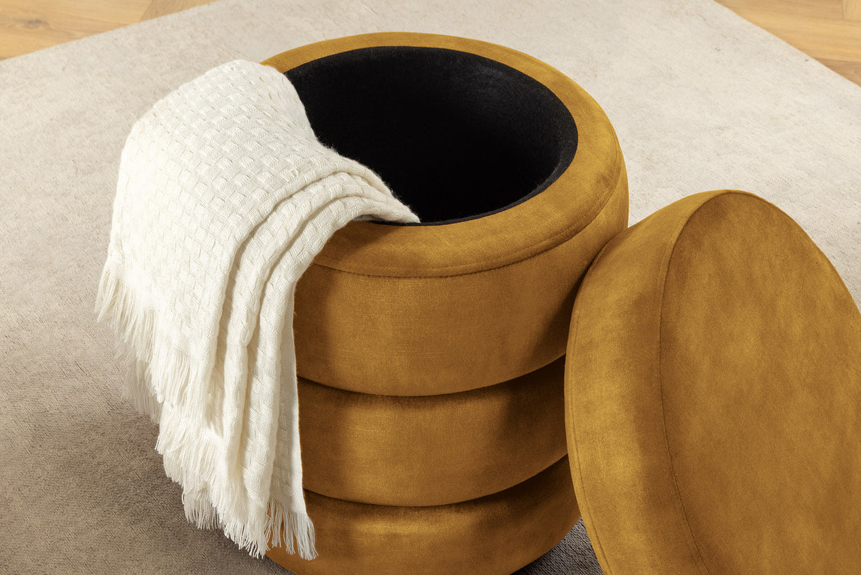 Hocker VOQUE 50cm Samt senfgelb mit Stauraum
