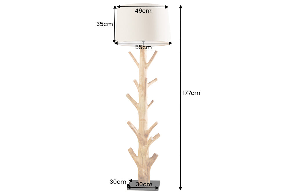 Floor lamp TREE NATURE 175cm mangosteen wood linen shade