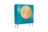 Highboard AURUM 120cm textured front gold circle accent mango wood turquoise gold metal feet