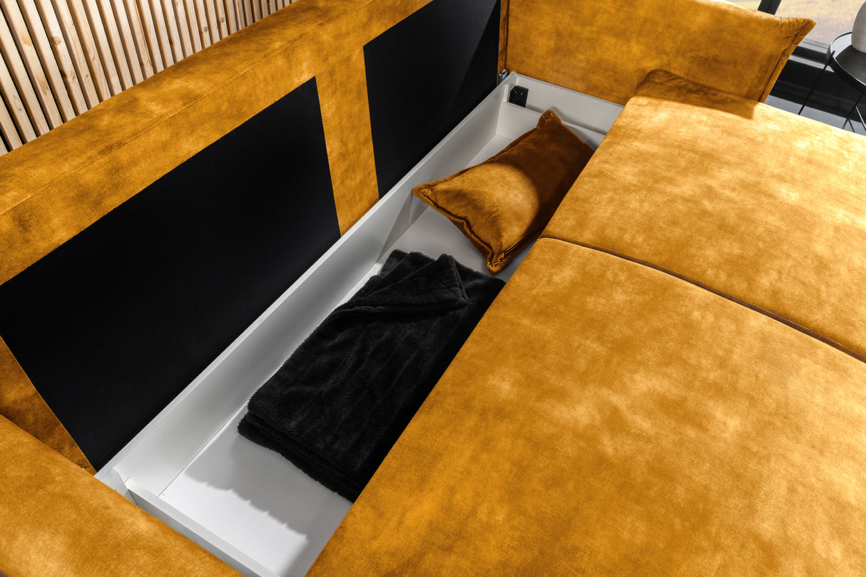 Sofa bed APARTMENT 215cm 3-seater velvet mustard yellow