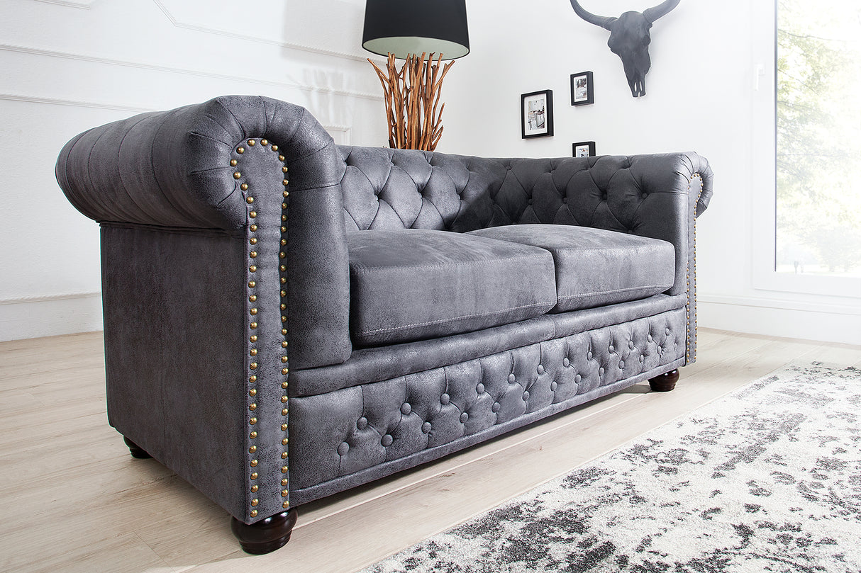 Sofa CHESTERFIELD 2-Sitzer Antikoptik Mikrofaser grau 