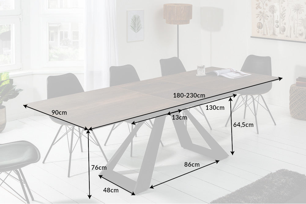 Esstisch CONCORD 180-230cm Eichenoptik Keramik und Hartglas