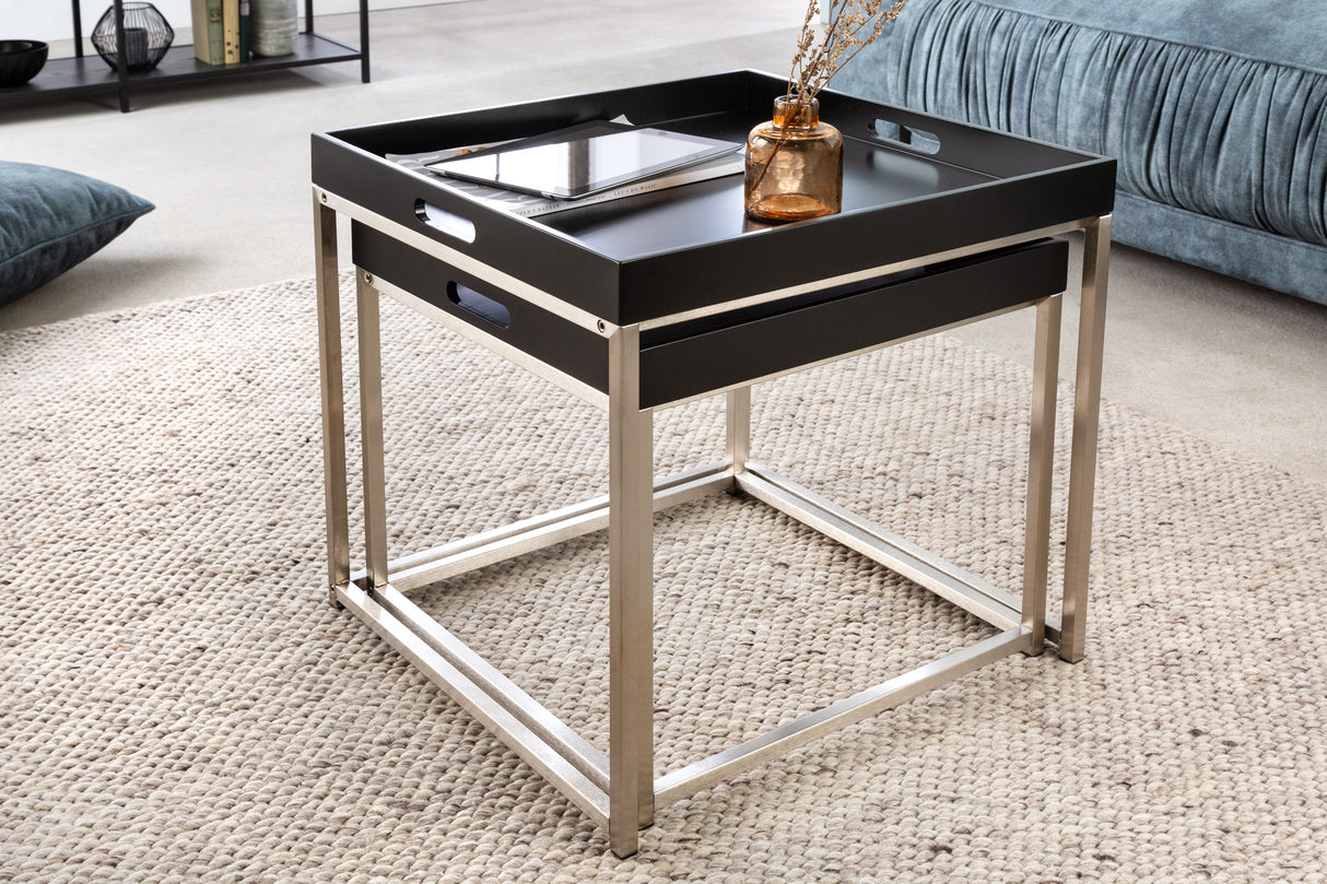 Side table ELEMENTS set of 2 with removable trays black
