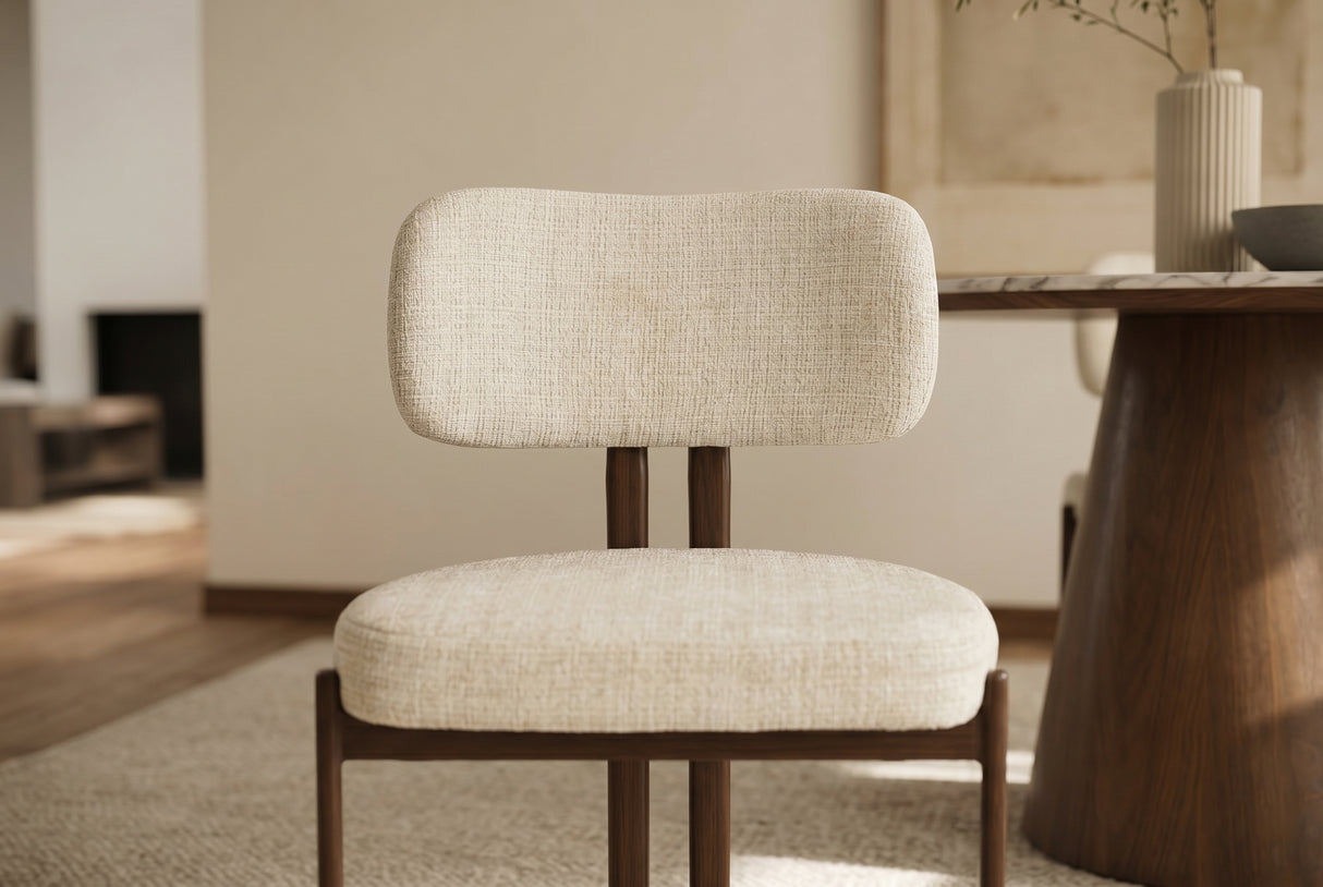 Stuhl BELLANO Chenille cremig beige nussbaumfarben