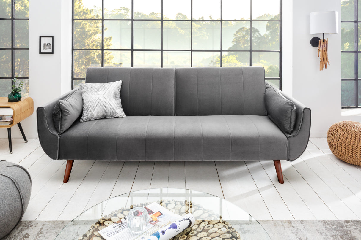 Sofa bed DIVANI 215cm with armrests velvet silver grey