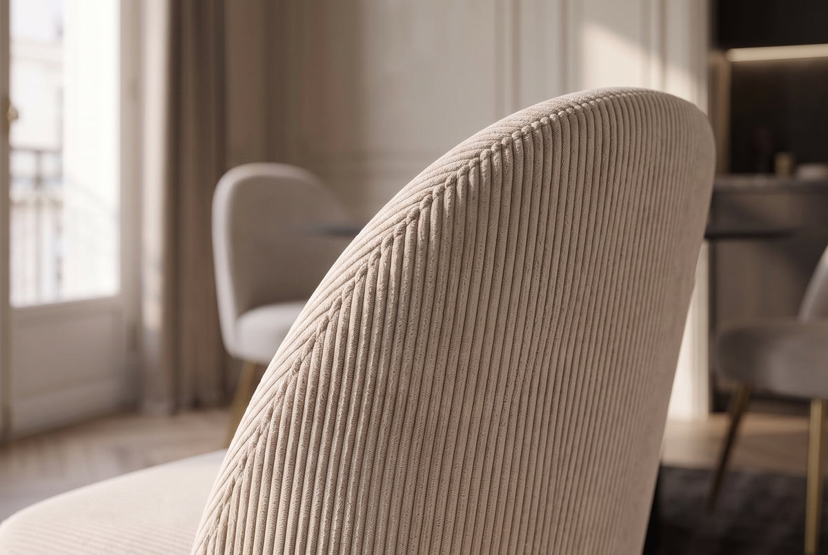 Chair MIA CASA brushed metal legs cord beige champagne gold