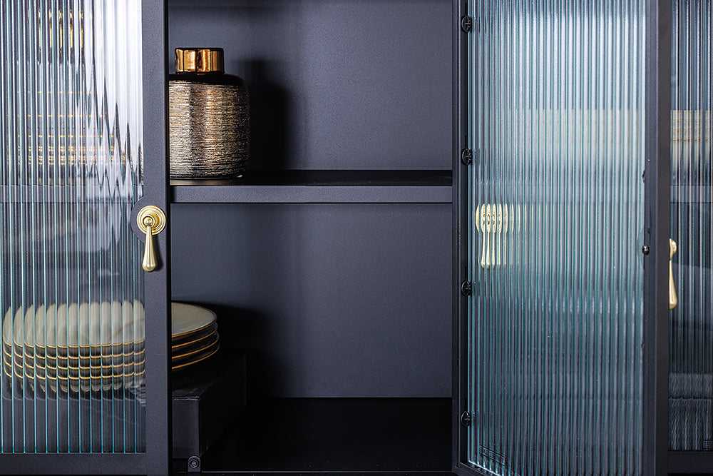 Vitrine AMSTERDAM 105cm Riffelglas schwarz