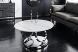 Coffee table DANCING RINGS 80-135cm rotatable w/ chrome rack and ceramic top white marble