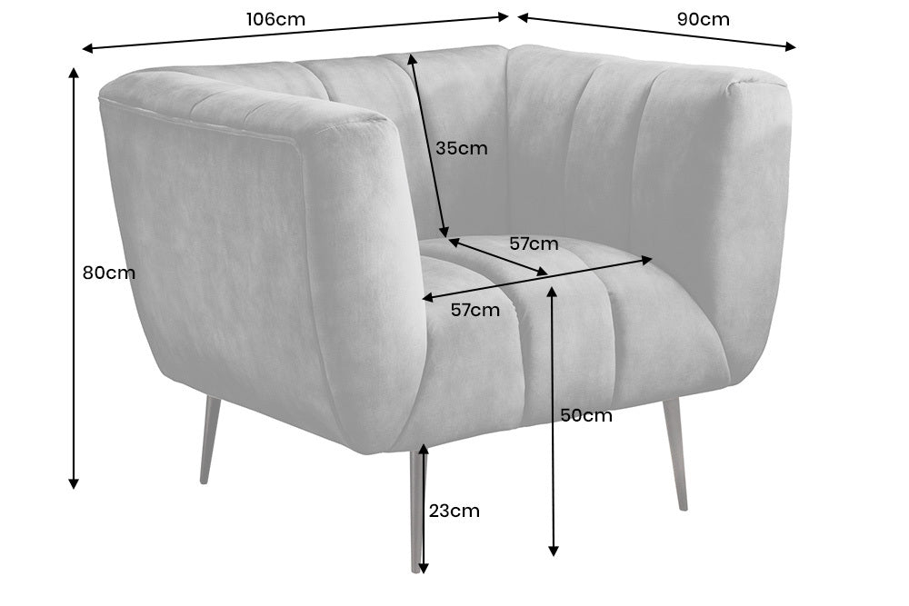 Fauteuil NOBLESSE en velours gris avec pieds noirs