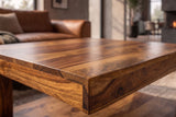 Coffee table GIANT S 45x45cm w/ open storage shelf sheesham wood natural stone finish