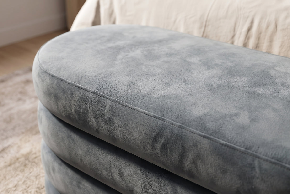Bench chest VOGUE 85cm oval upholstered w/ storage space velvet grey