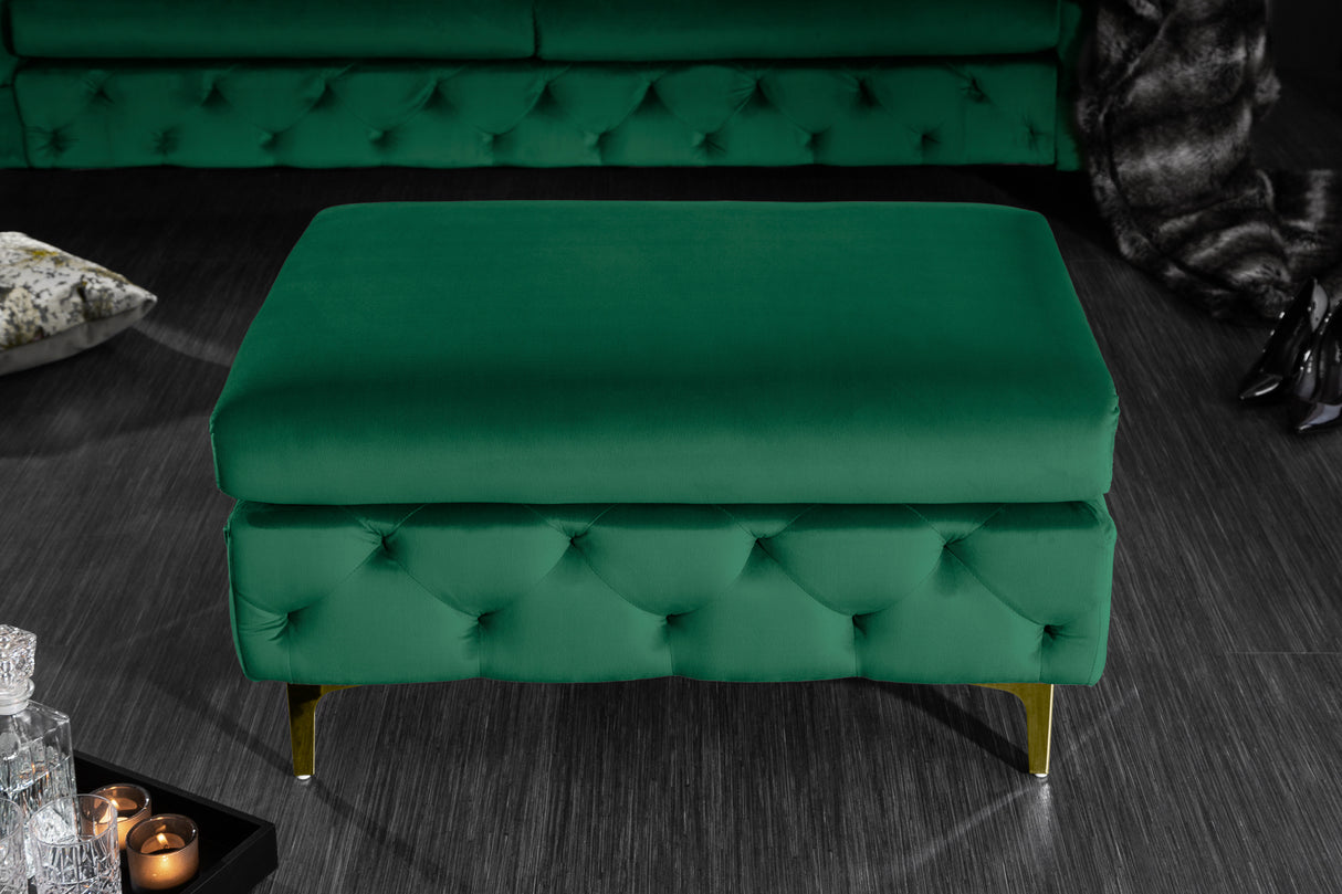 Stool MODERN BAROCK velvet emerald green in chesterfield style