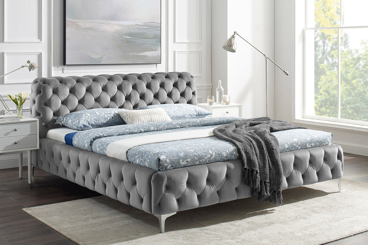 Bett MODERN BAROCK 180x200cm Samt grau im Chesterfield Stil im Barockstil