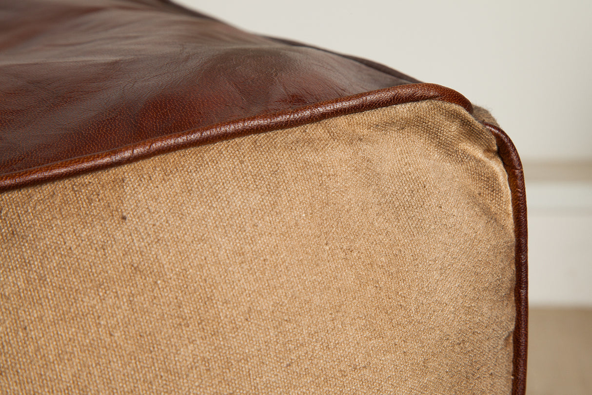 Footstool MUSTANG 45cm genuine leather and linen brown