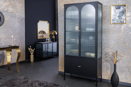 Vitrine PARIS 180cm Riffelglas schwarz