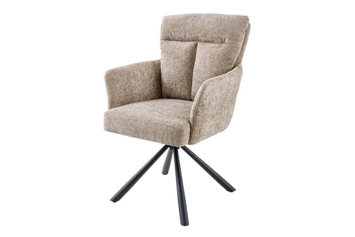 Swivel chair BIG GEORGE 360° with armrests textured fabric champagne greige