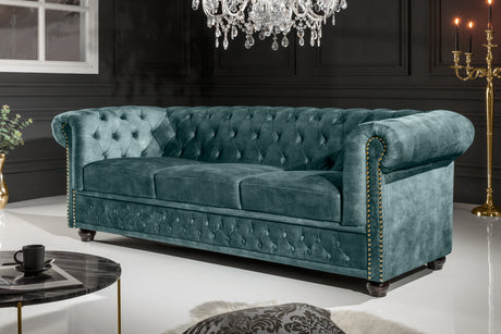 Sofa CHESTERFIELD 205cm 3-seater velvet teal