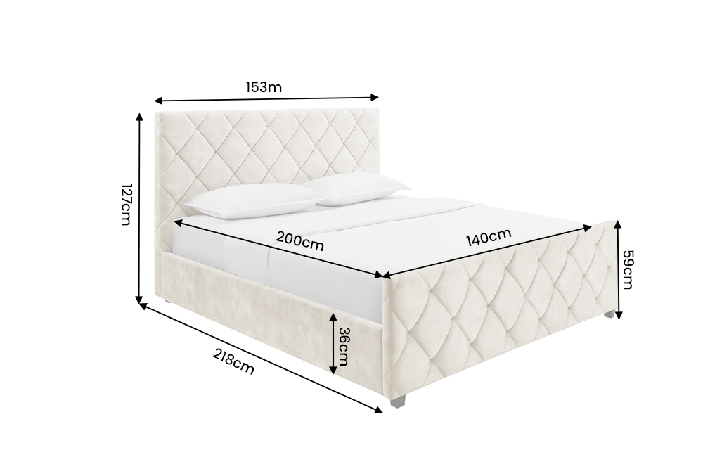 Bed ELYSIUM 140x200cm w/ storage space and slatted frame diamond pattern velvet champagne beige
