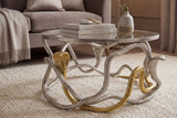 Coffee table COBRA 70 cm silver gold with glass plate