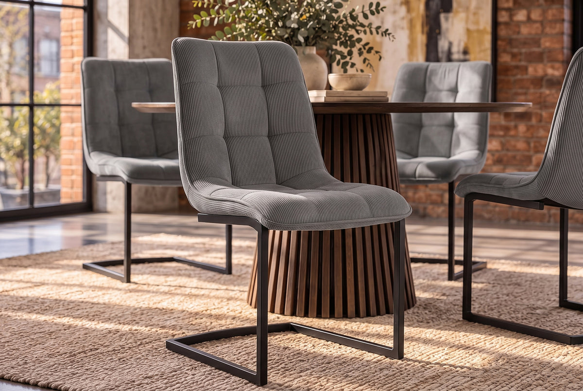 Cantilever chair MIAMI square quilting cord grey w/ black metal frame