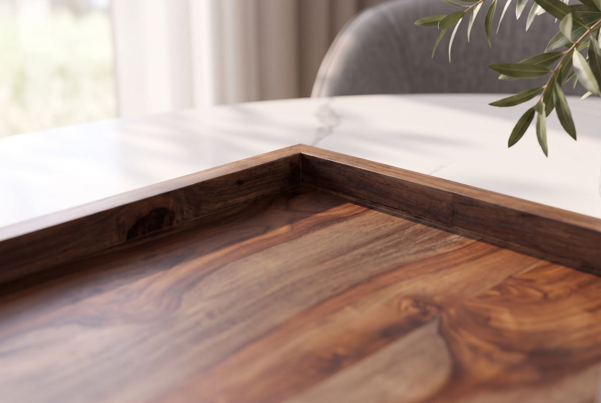 Tray MAKASSAR 50cm w/ raised edge sheesham wood brown smoke finish
