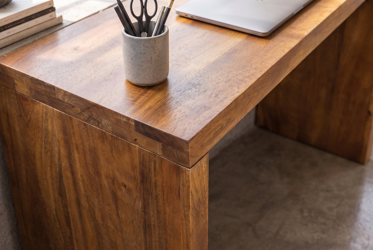 Bürotisch Konsole MAKASSAR 100cm Mangoholz braun honigfarbenes Finish