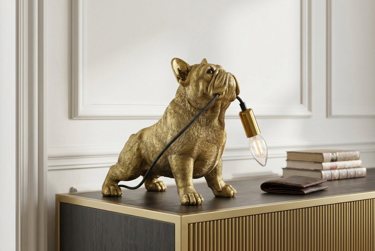 Tischleuchte BULLDOG 35 cm goldene Hundeskulptur