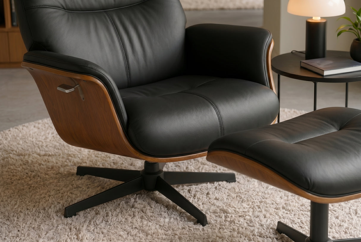 Hocker VOGUE drehbar 360° Pappel furniert Kunstleder schwarzbraun