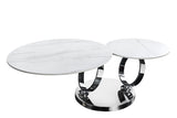 Coffee table DANCING RINGS 80-135cm rotatable w/ chrome rack and ceramic top white marble