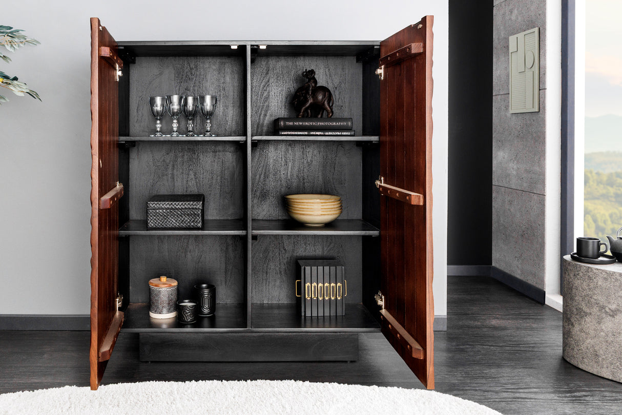 Highboard FLUID 110cm 3D acacia wood dark walnut brown