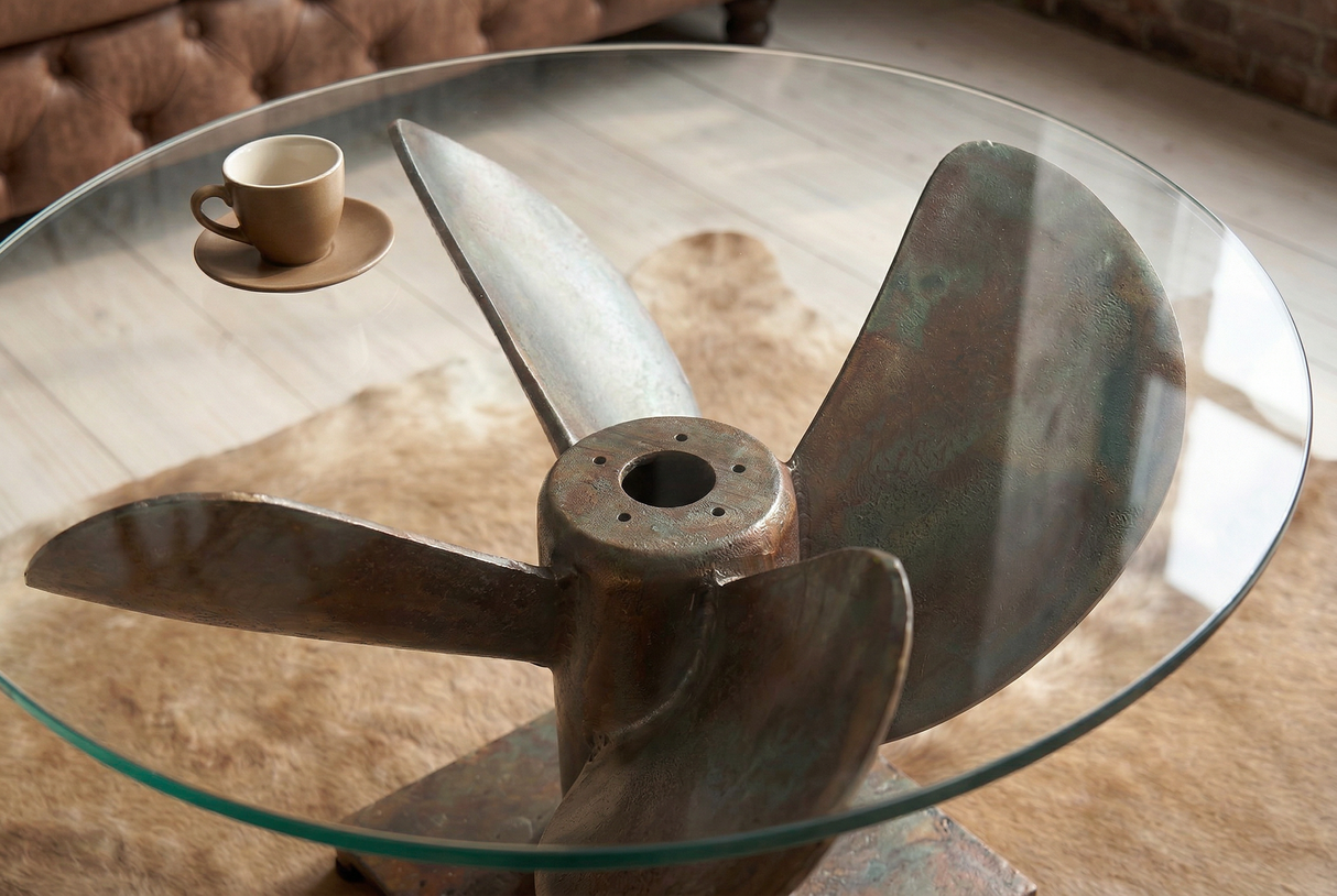 Coffee table OCEAN 60cm base part antique copper w/o glass plate