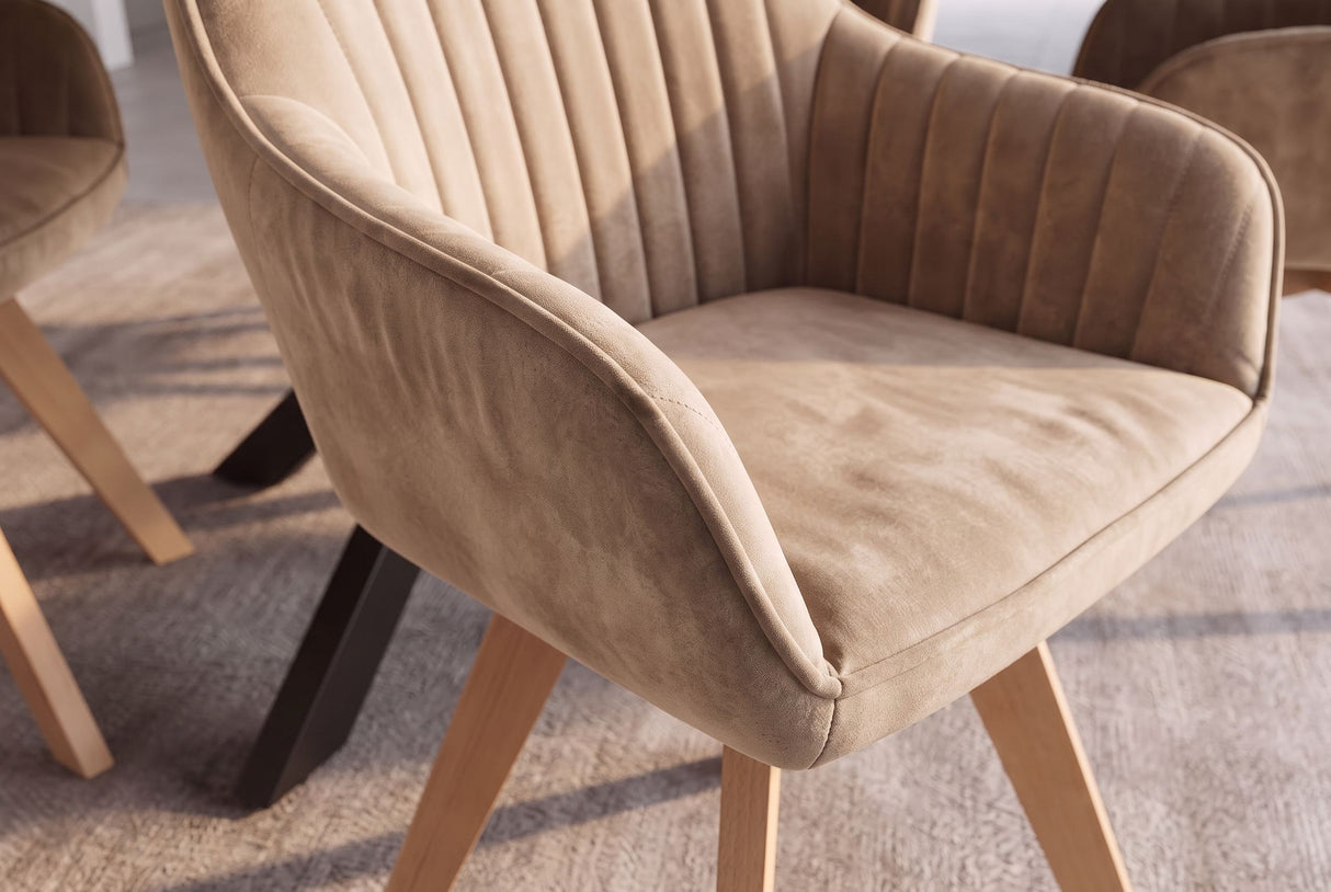 Swivel chair LIVORNO 180° auto-return w/armrests velvet champagne greige