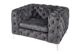 Armchair MODERN BAROCK Chesterfield look 120cm velvet grey