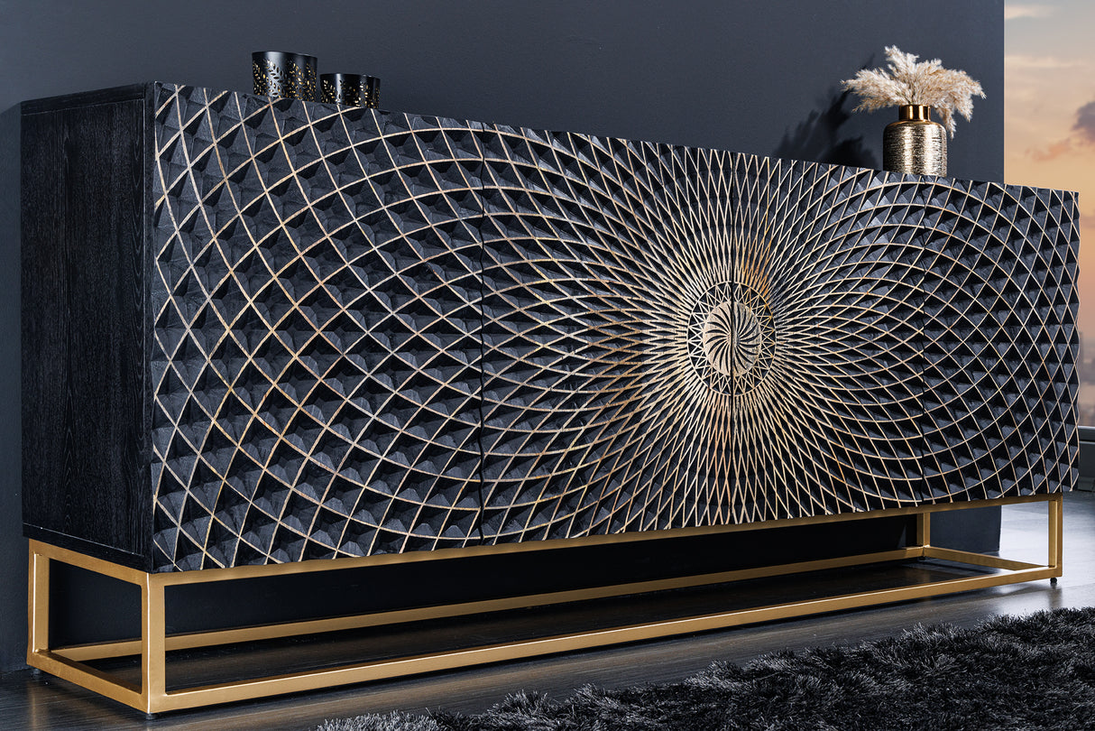 Sideboard ILLUSION 180cm 3D mango schwarz