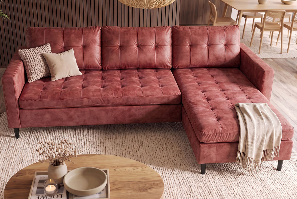 Corner sofa STOCKHOLM 220cm 3-seater w/ ottoman button tufted look velvet dusky pink