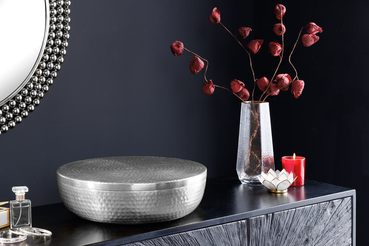 Bowl ORIENT with lid 40cm aluminum silver