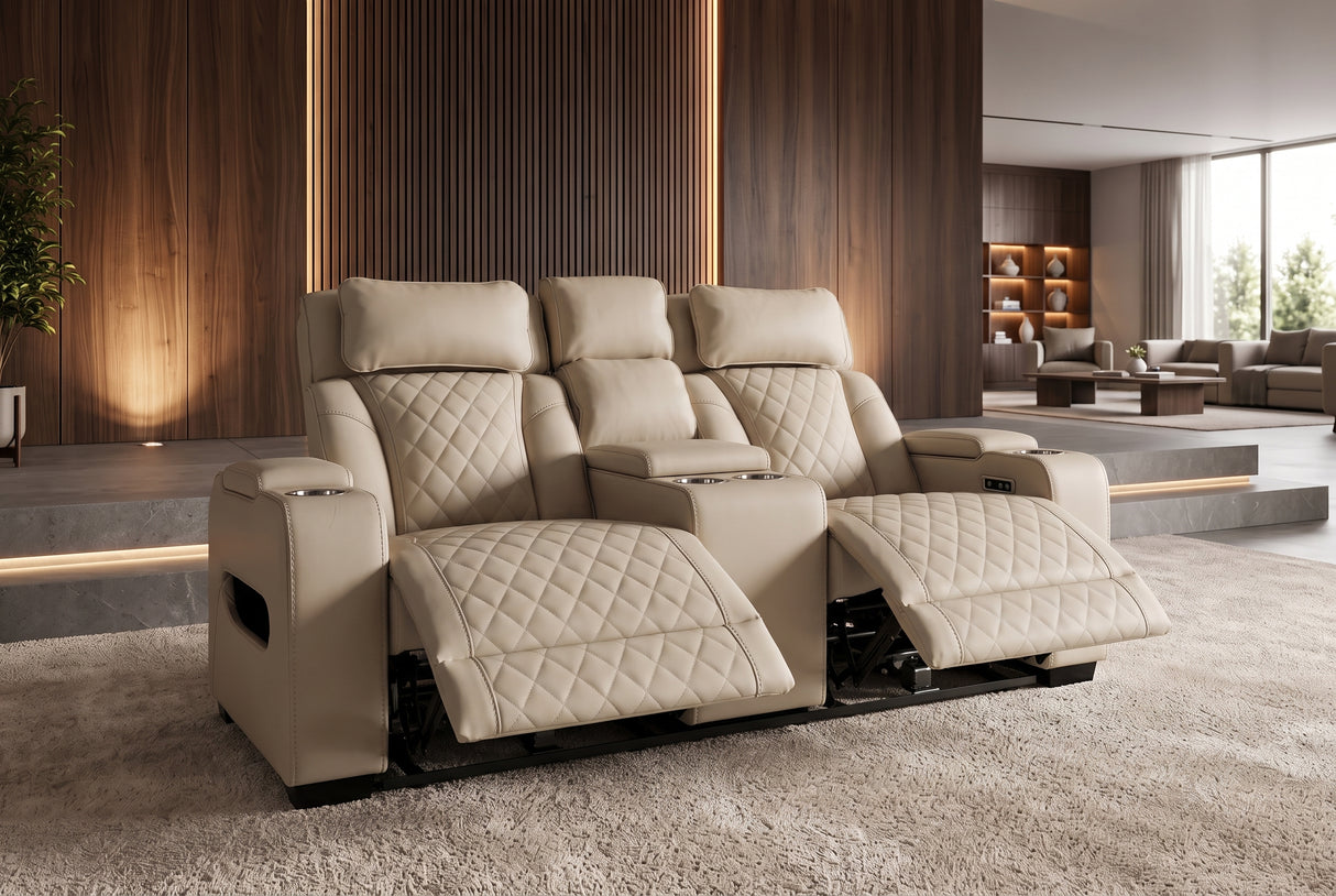 Kinosessel HOLLYWOOD 2-Sitzer elektrisch verstellbar Kunstleder beige