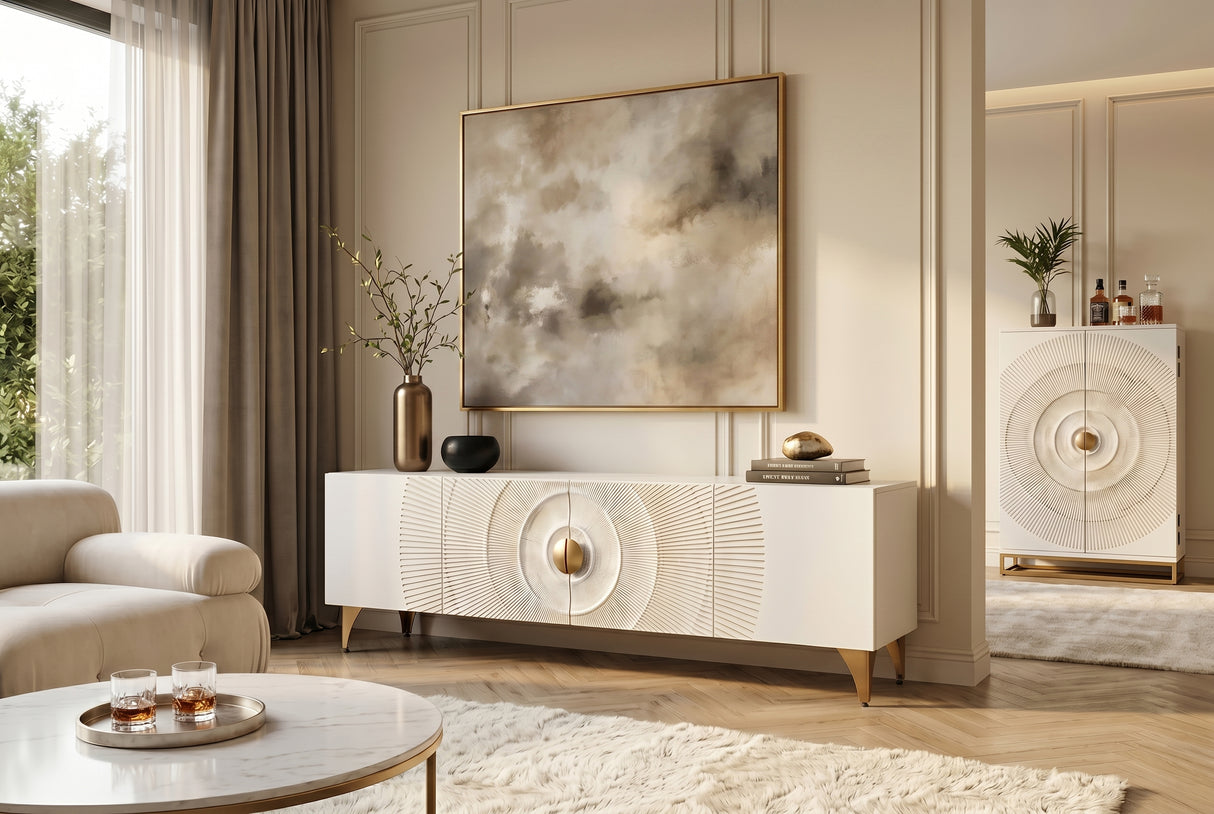 TV-Wand GOLDEN SUNSET 180 cm 3D Mangoholz weiß