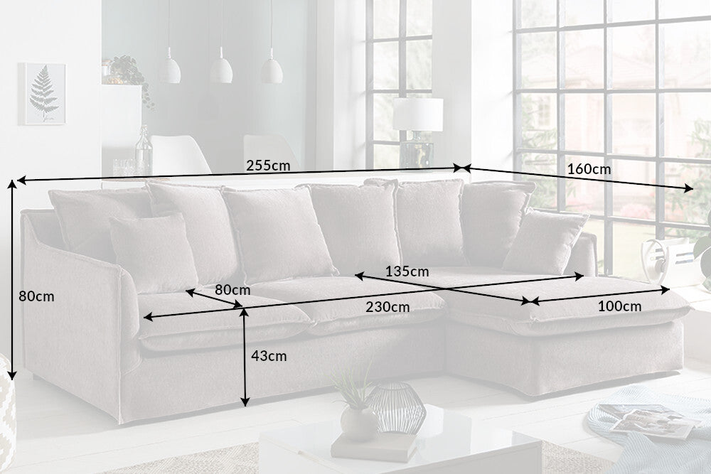 Ecksofa HEAVEN 255cm abnehmbarer Bezug Cord grau