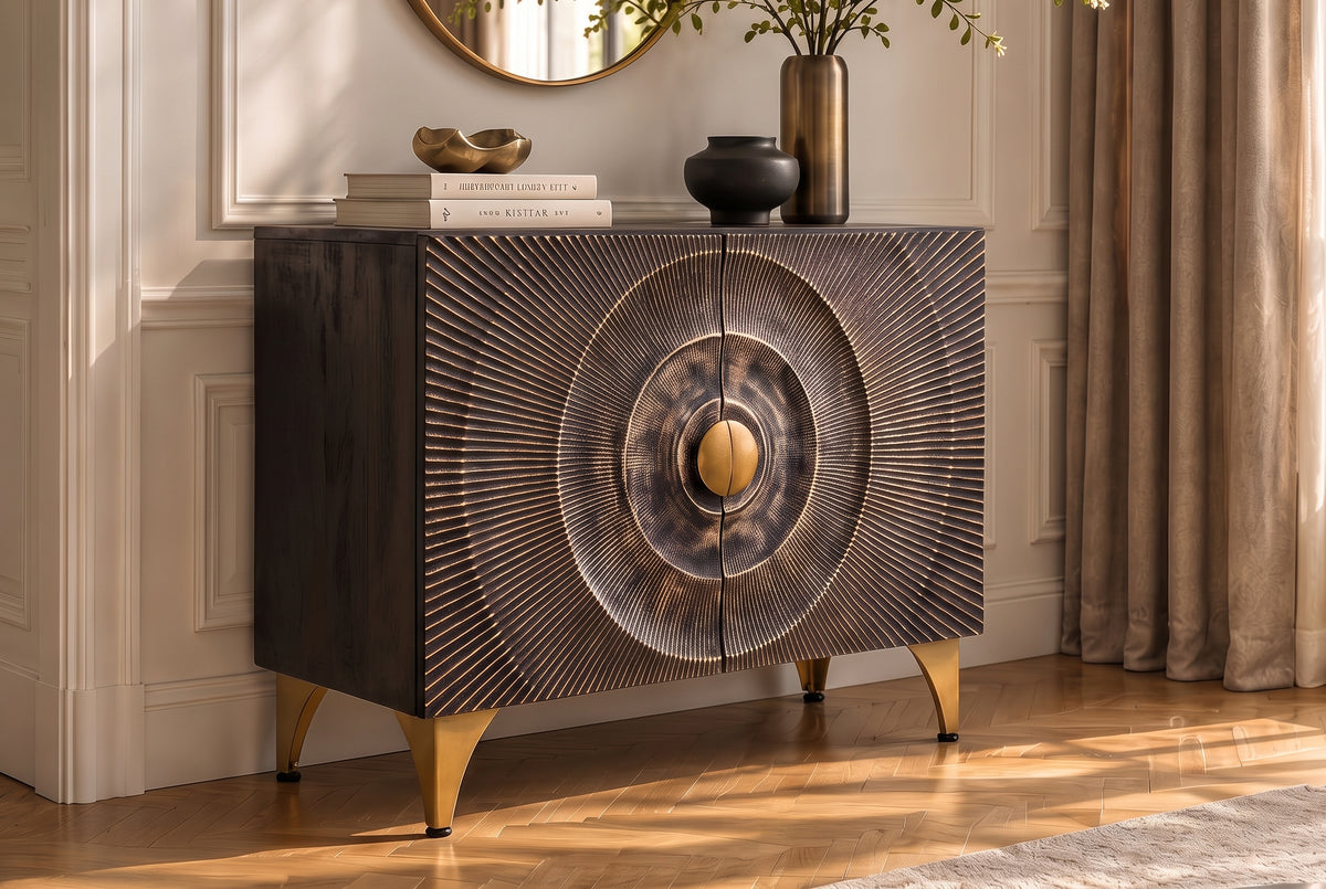 Sideboard GOLDEN SUNSET 100cm 3D mango wood black gold