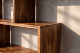 Shelf MAKASSAR XL 150cm asymmetrical open shelving sheesham wood brown stone finish