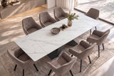 Dining table DIAMOND 180-260cm extendable ceramic matt white marble look w/ geometric black base