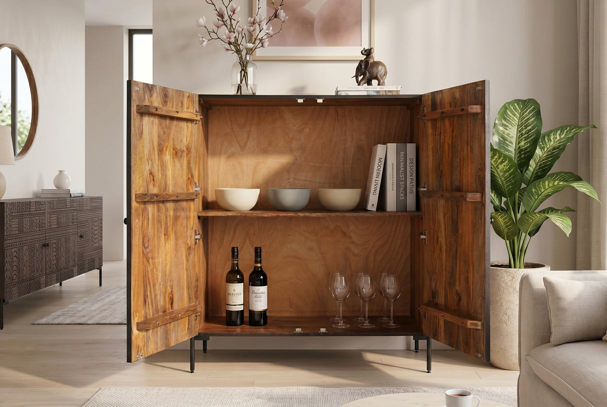 Highboard TRIBAL 120cm 3D antique look mango wood dark brown